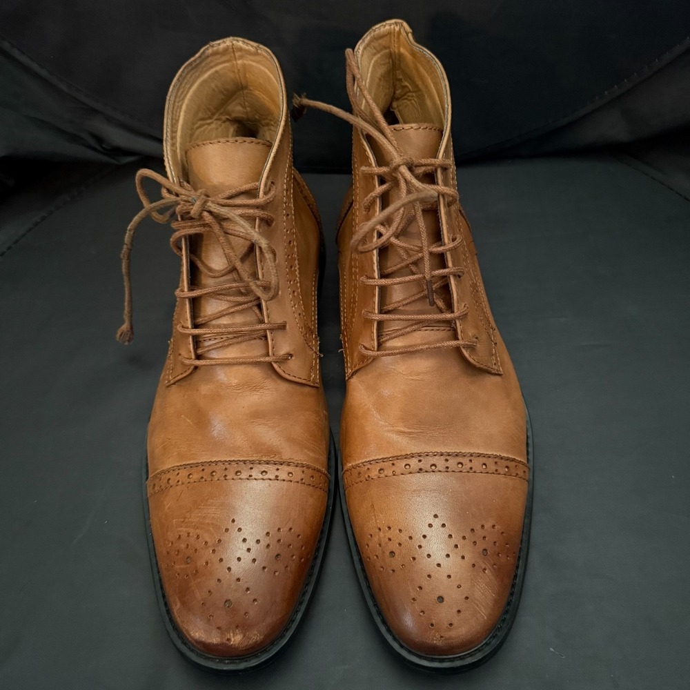 la Milano Men's Tan Leather Upper‎ Cap Toe Brogue Dress Boots Size 13